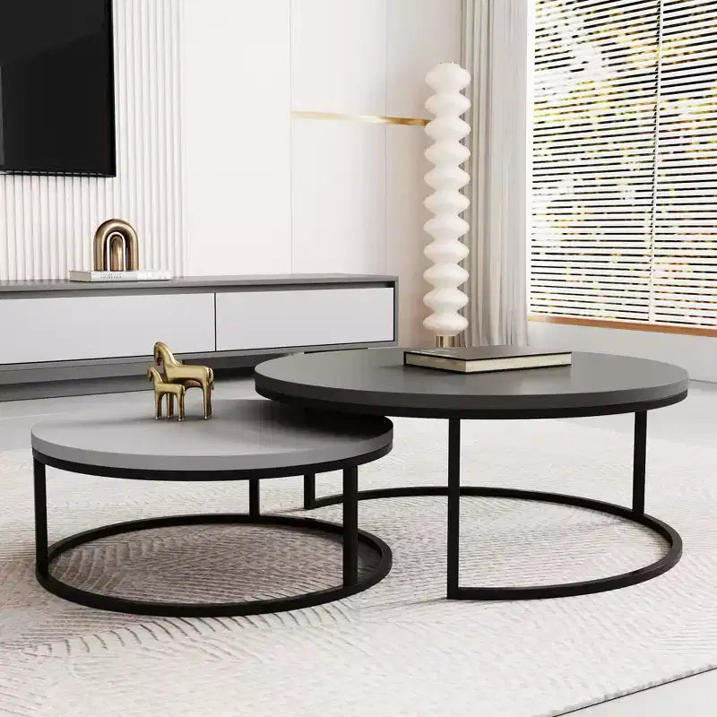 Modern gray nested round coffee table