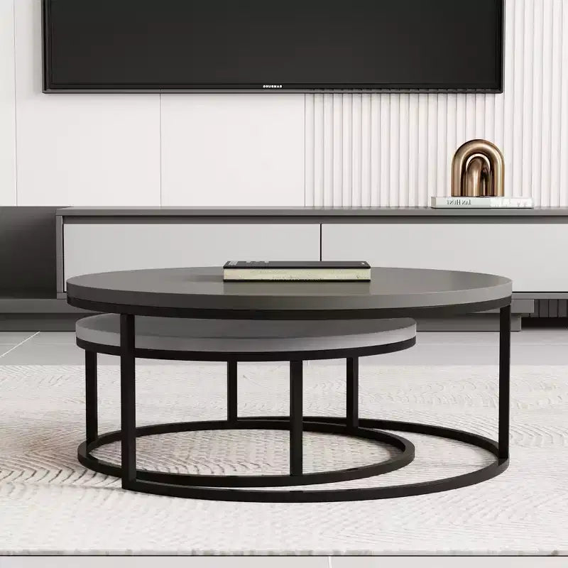 Modern gray nested round coffee table
