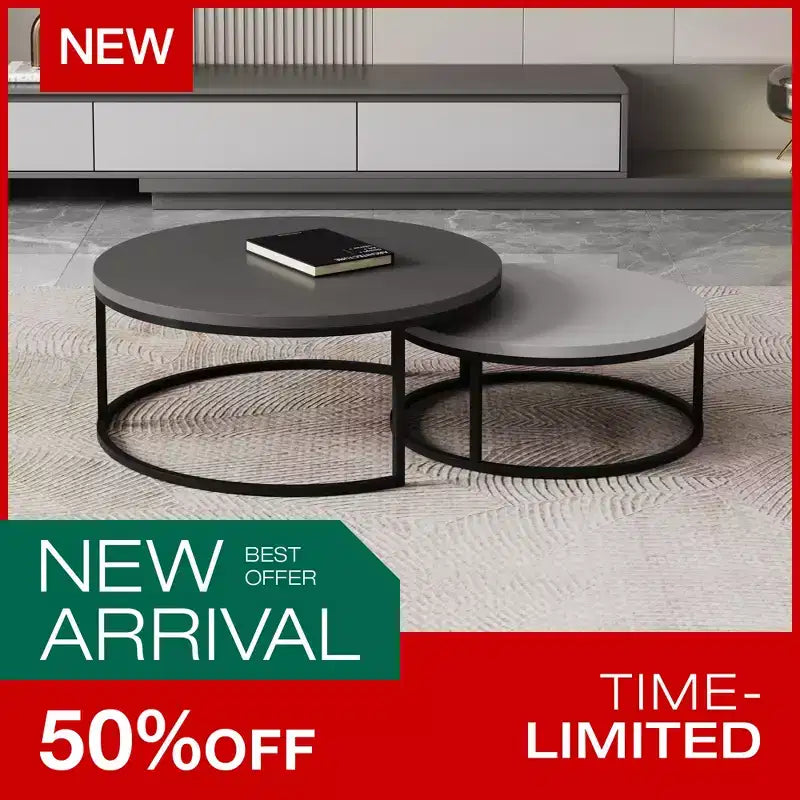 Modern gray nested round coffee table
