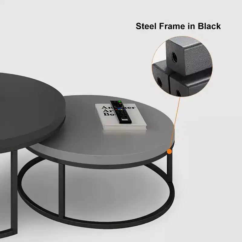 Modern gray nested round coffee table