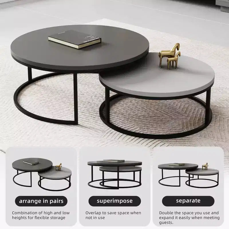 Modern gray nested round coffee table
