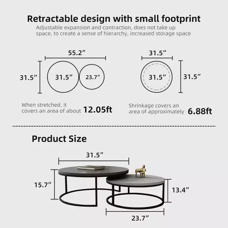 Modern gray nested round coffee table