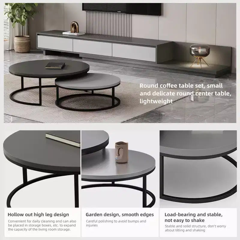 Modern gray nested round coffee table
